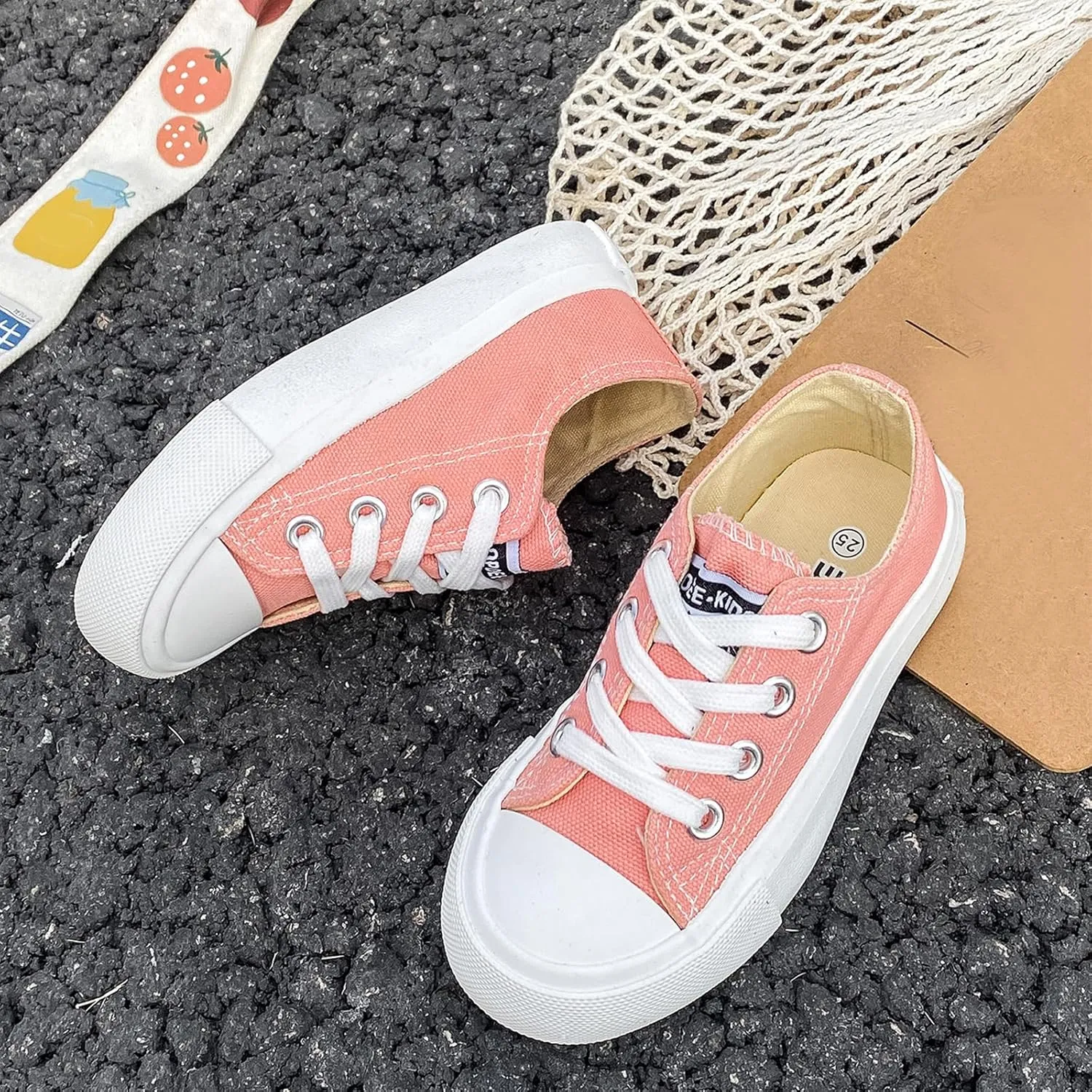 Boys Girls Baby Children's Shoes Low top lace-up Children's Canvas Shoes Back-to-School Season Small White Shoes Children's Sneakers Teens Medium and Large Kids Skateboarding Shoes