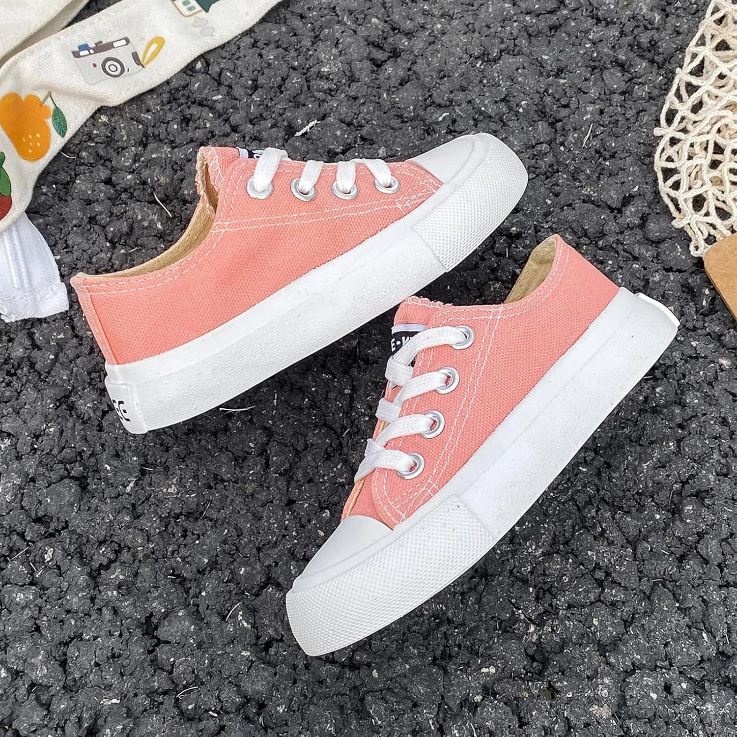 Boys Girls Baby Children's Shoes Low top lace-up Children's Canvas Shoes Back-to-School Season Small White Shoes Children's Sneakers Teens Medium and Large Kids Skateboarding Shoes