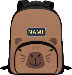 Boys Girls Backpack with Brown Capybara for Kids Customized Your Name on Your Bookbag, Double Zipper Adjustable Strap Knapsack for Preschool Primary School Bags Travel Back Pack