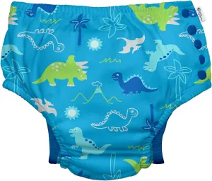 Boys' Snap Reusable Absorbent Swimsuit Diaper, Aqua Dinosaurs, 4T