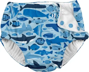Boys' Snap Reusable Absorbent Swimsuit Diaper, Blue Undersea, 4T