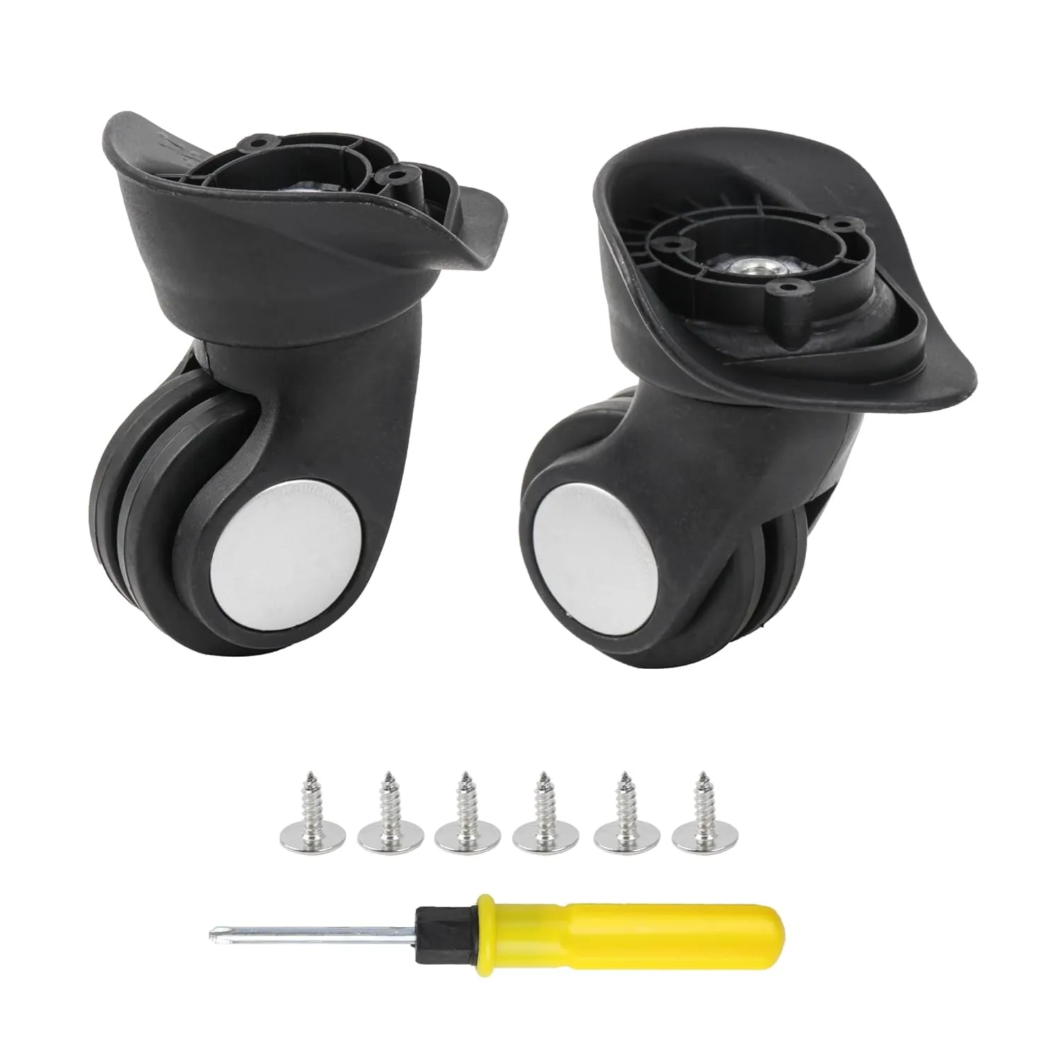 BQLZR Black Spinner Luggage Wheel Left & Right Plastic Swivel Caster Wheels with 3 Holes,Hole Pitch (1.22"/1.22"/1.06"),for Luggage Suitcase Trolley 360 Degree Rotation