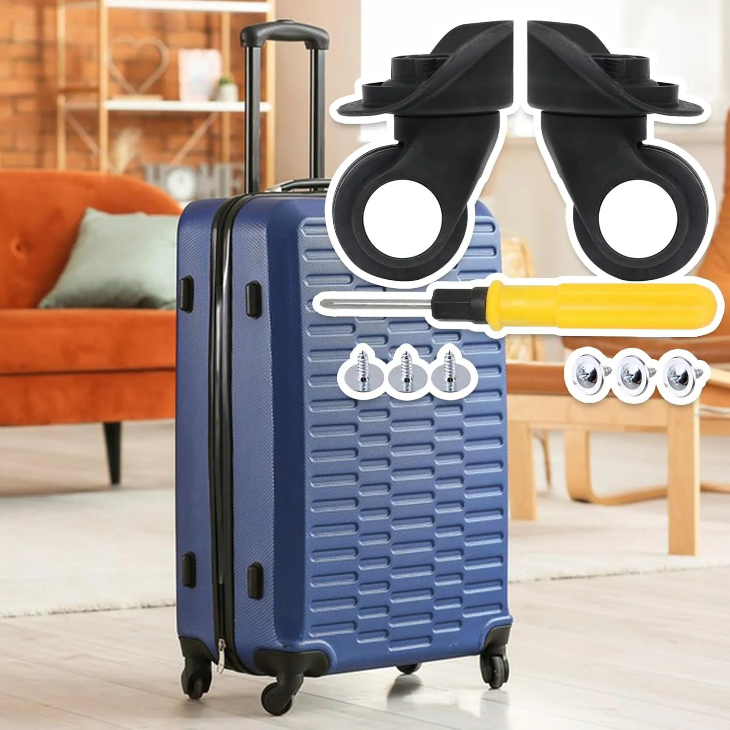 BQLZR Black Spinner Luggage Wheel Left & Right Plastic Swivel Caster Wheels with 3 Holes,Hole Pitch (1.22"/1.22"/1.06"),for Luggage Suitcase Trolley 360 Degree Rotation