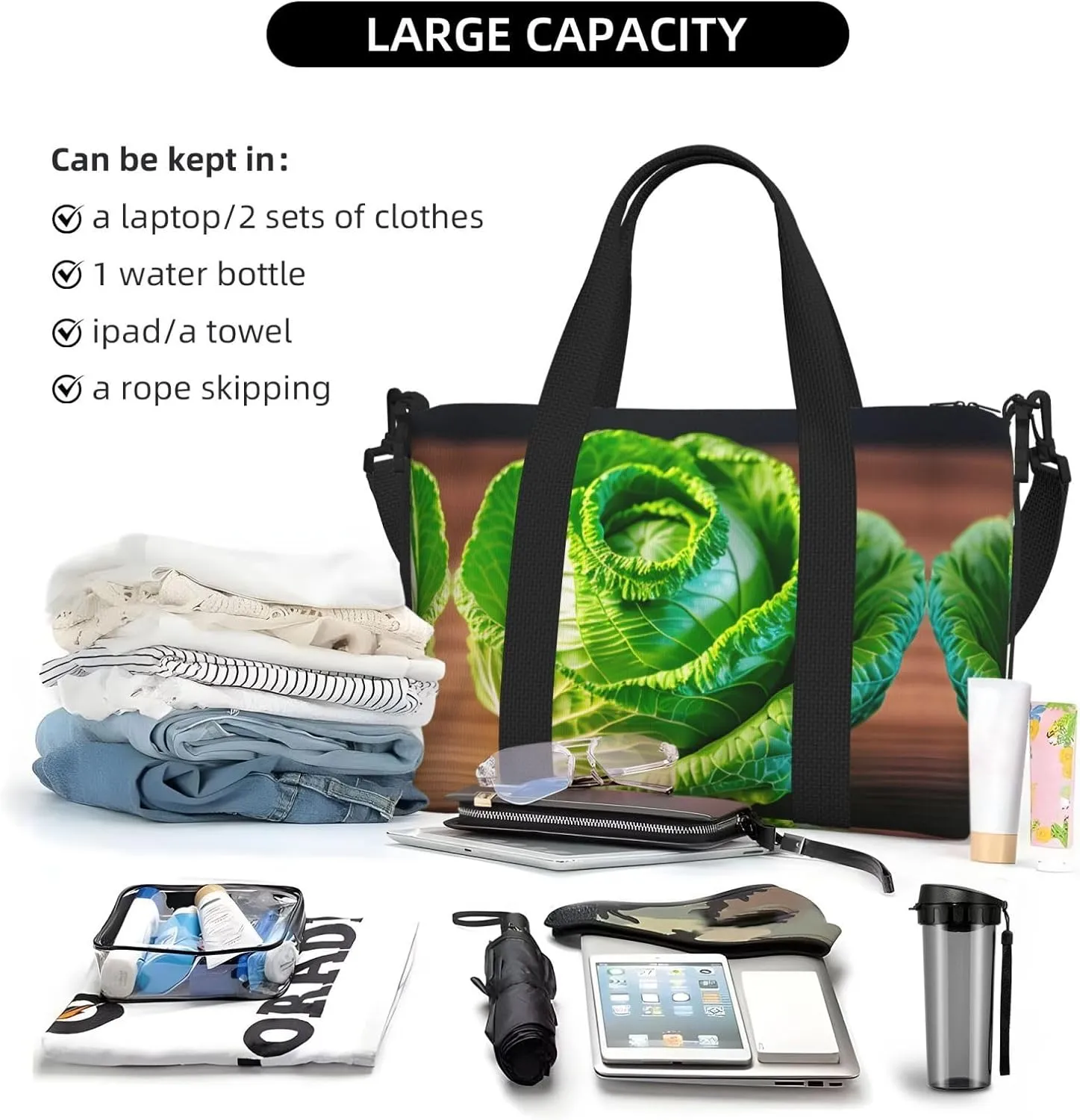 Bright Cabbage Travel Bags, Weekender Carry On For Women, Sports Gym Bag, Workout Duffel Bag,Overnight