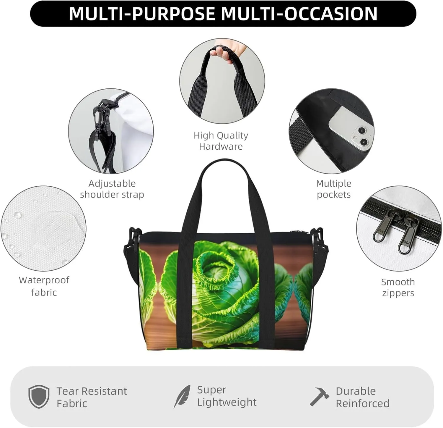 Bright Cabbage Travel Bags, Weekender Carry On For Women, Sports Gym Bag, Workout Duffel Bag,Overnight