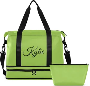 Bright Green Custom Gym Bag for Women Men Personalized Duffel Bag with Shoe Compartment Weekender Bags Carry On Bag Overnight Bag for Gym Men Travel Women Yoga School Shopping
