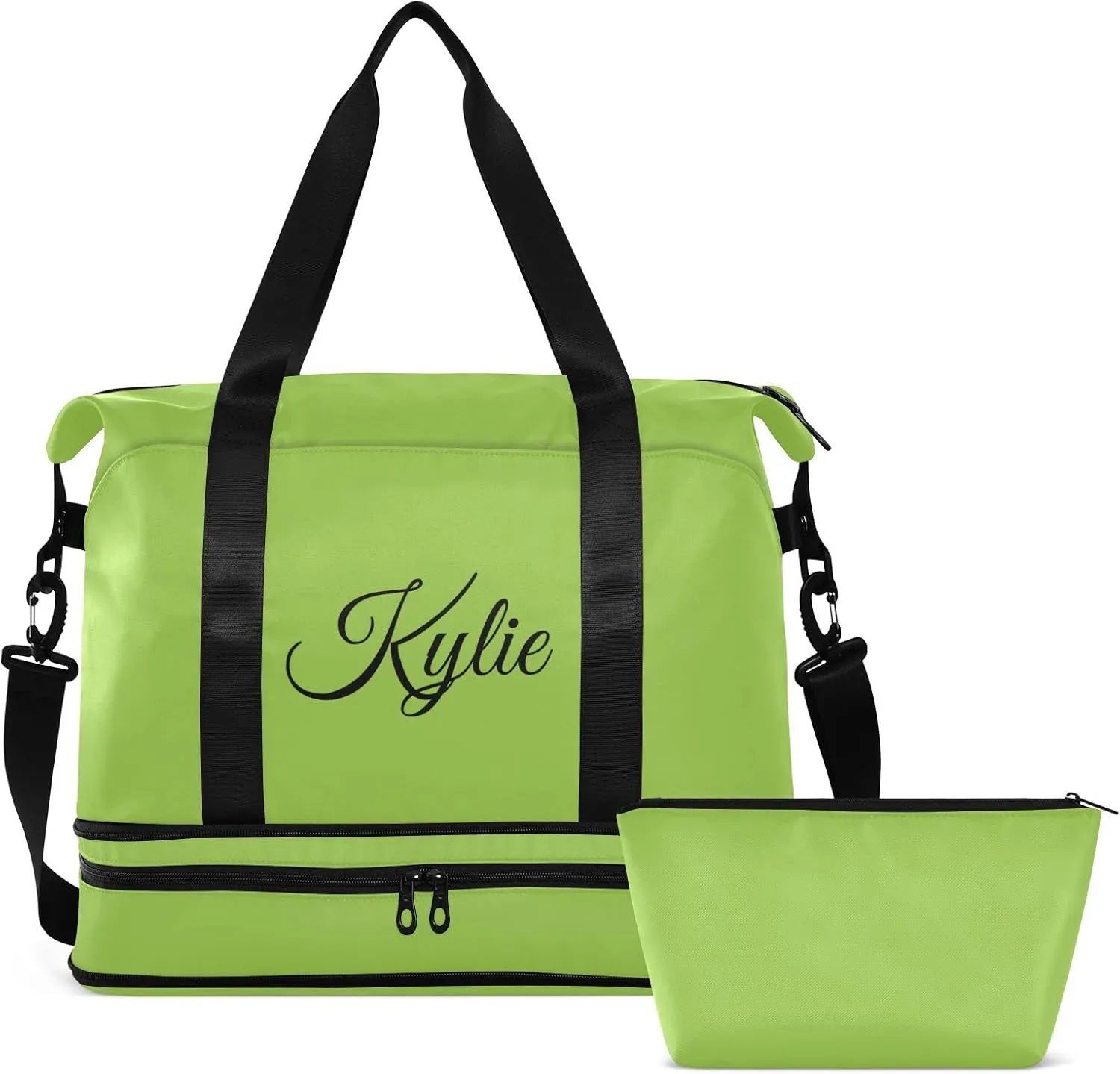 Bright Green Custom Gym Bag for Women Men Personalized Duffel Bag with Shoe Compartment Weekender Bags Carry On Bag Overnight Bag for Gym Men Travel Women Yoga School Shopping