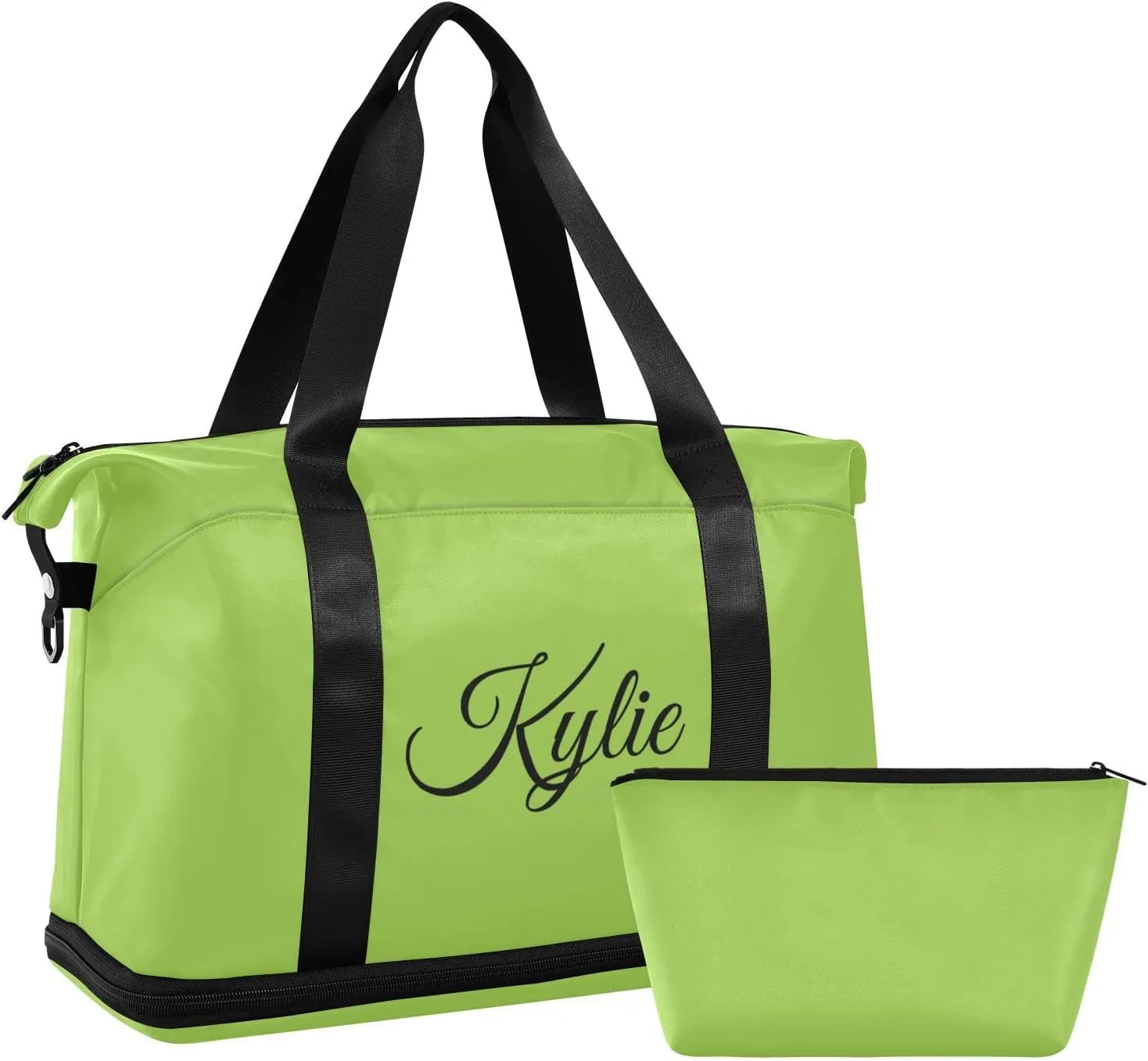 Bright Green Custom Gym Bag for Women Men Personalized Duffel Bag with Shoe Compartment Weekender Bags Carry On Bag Overnight Bag for Gym Men Travel Women Yoga School Shopping