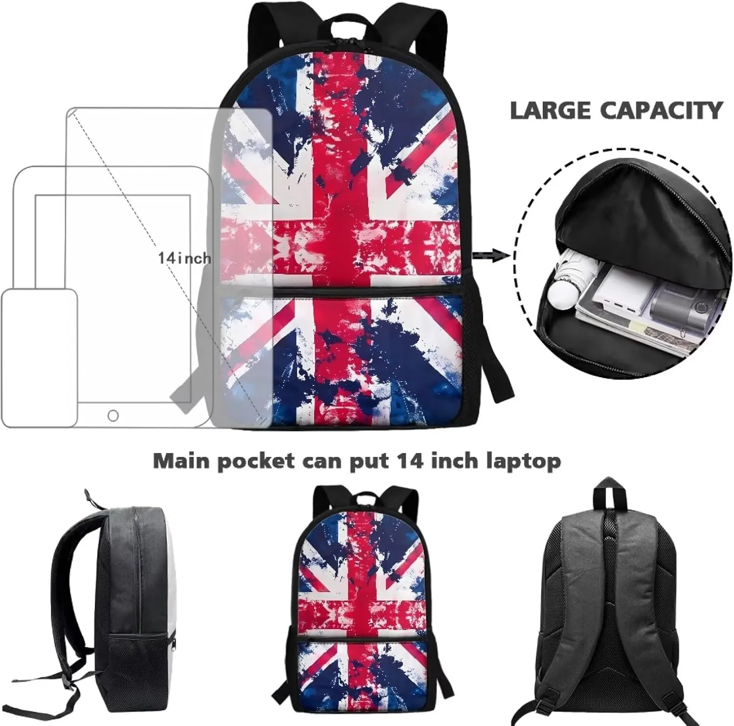 British Flag Print Kids Backpack Girls Boys Bookbags for Preschool, Lightweight School Backpack for Primary Elementary Kindergarten