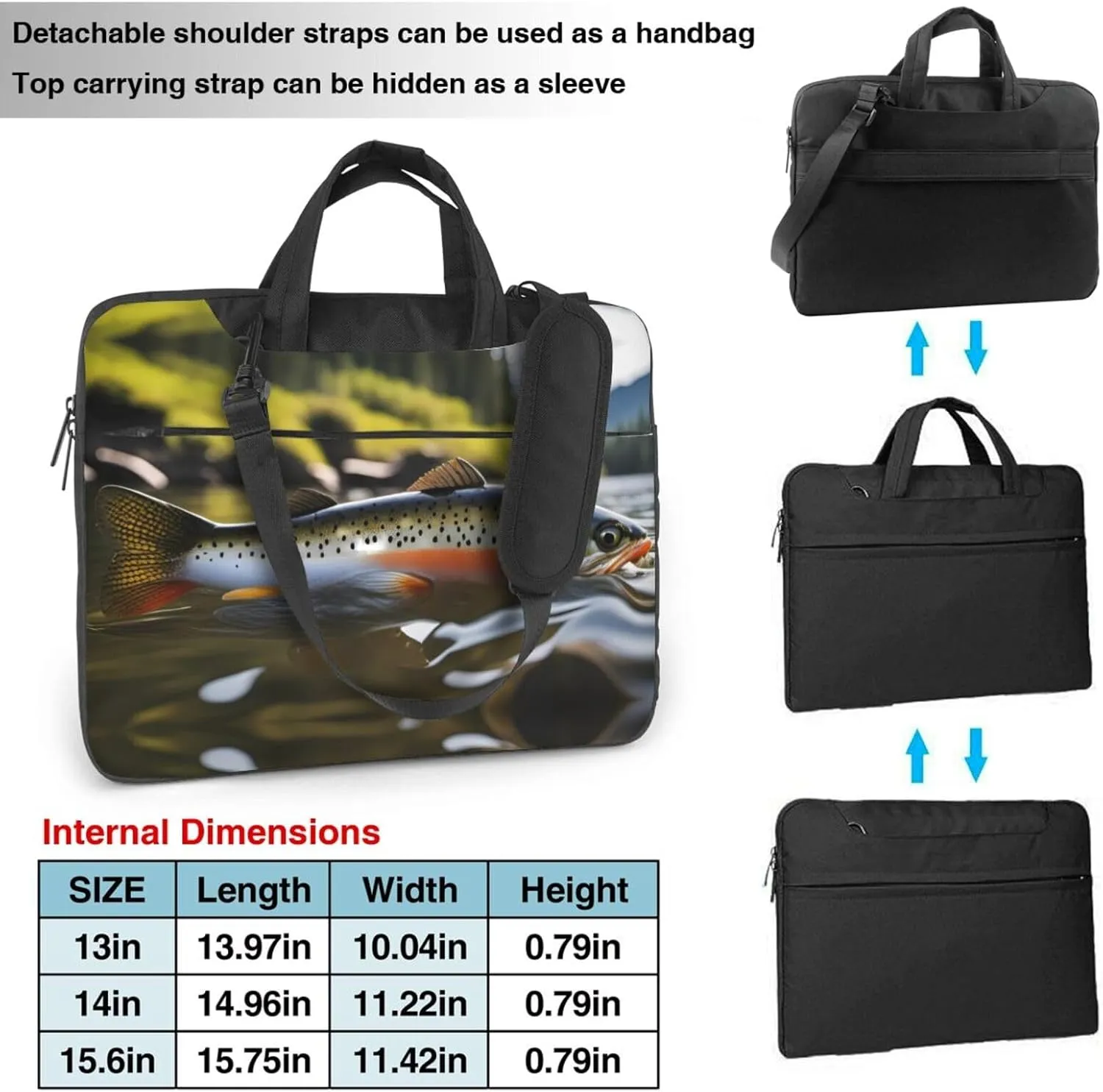 Brook Trout Fly Fishing Pattern Laptop Bag - with Soft Interior, Multiple Pockets - Ideal for Men, Travel and Business