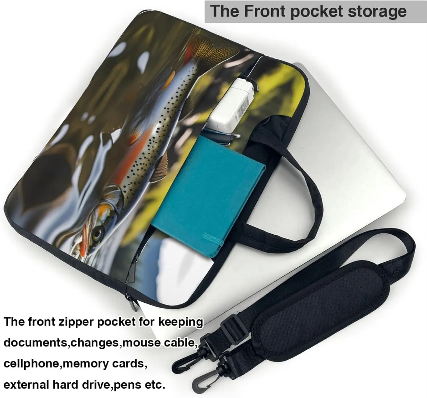 Brook Trout Fly Fishing Pattern Laptop Bag - with Soft Interior, Multiple Pockets - Ideal for Men, Travel and Business
