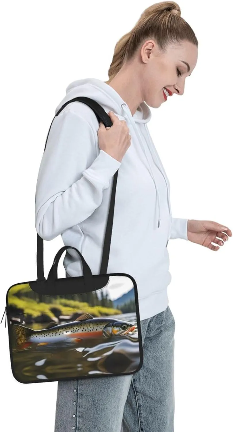 Brook Trout Fly Fishing Pattern Laptop Bag - with Soft Interior, Multiple Pockets - Ideal for Men, Travel and Business