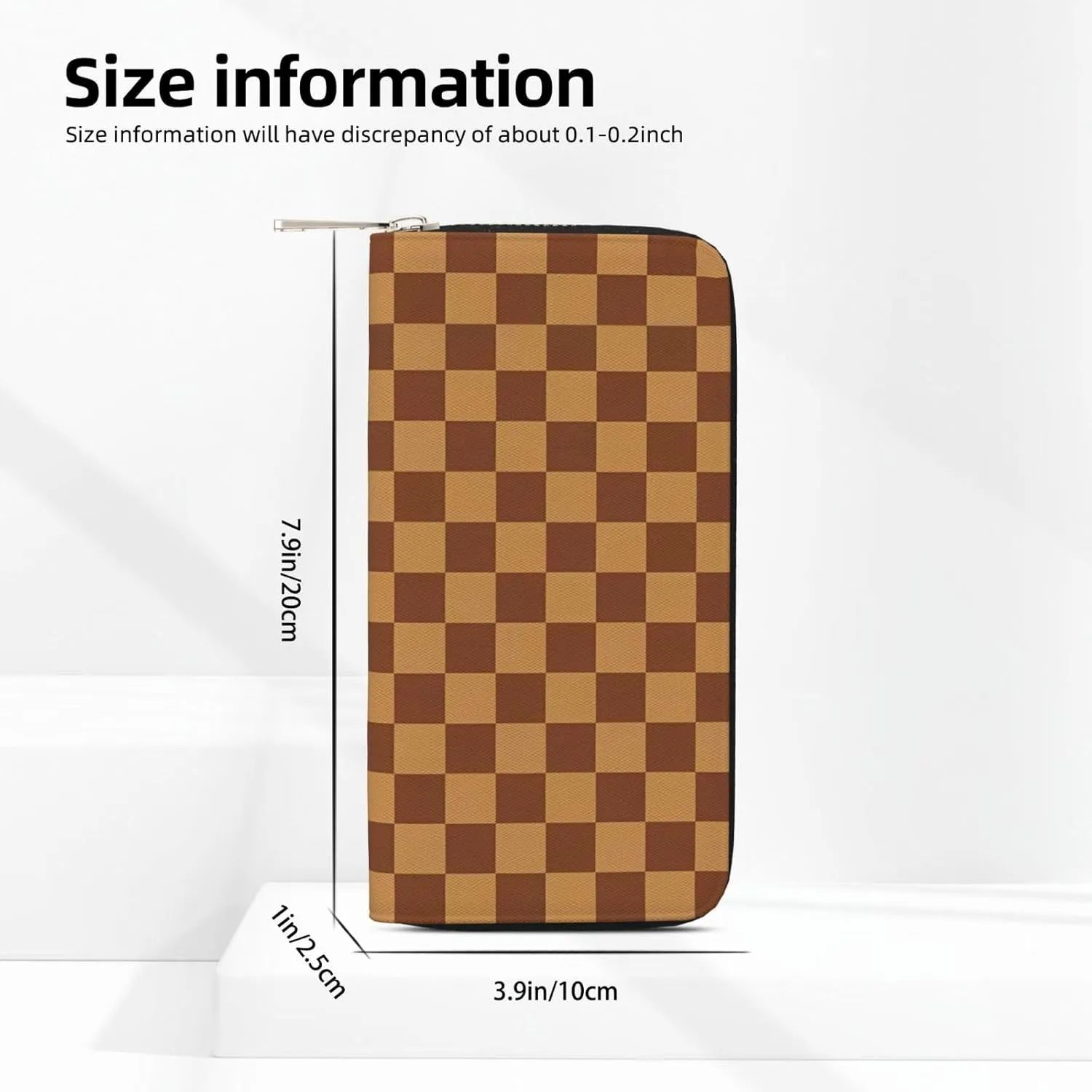 Brown Checkered Wallets PU Leather Wallet For Women Men Zipper Credit Card Purse Long Clutch Purse