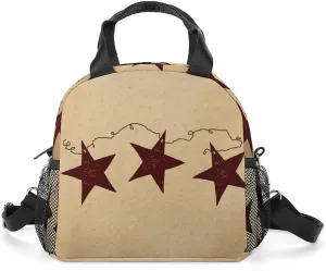 Brown Retro Star Primitive Countryside Adjustable Shoulder Strap Insulated And Leak Proof Premium Lunch Bag Unisex