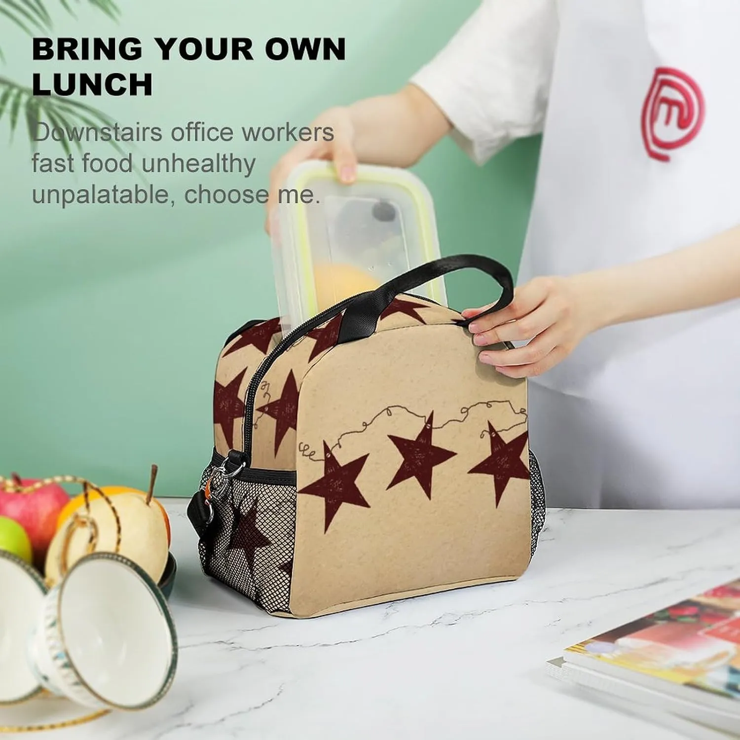 Brown Retro Star Primitive Countryside Adjustable Shoulder Strap Insulated And Leak Proof Premium Lunch Bag Unisex