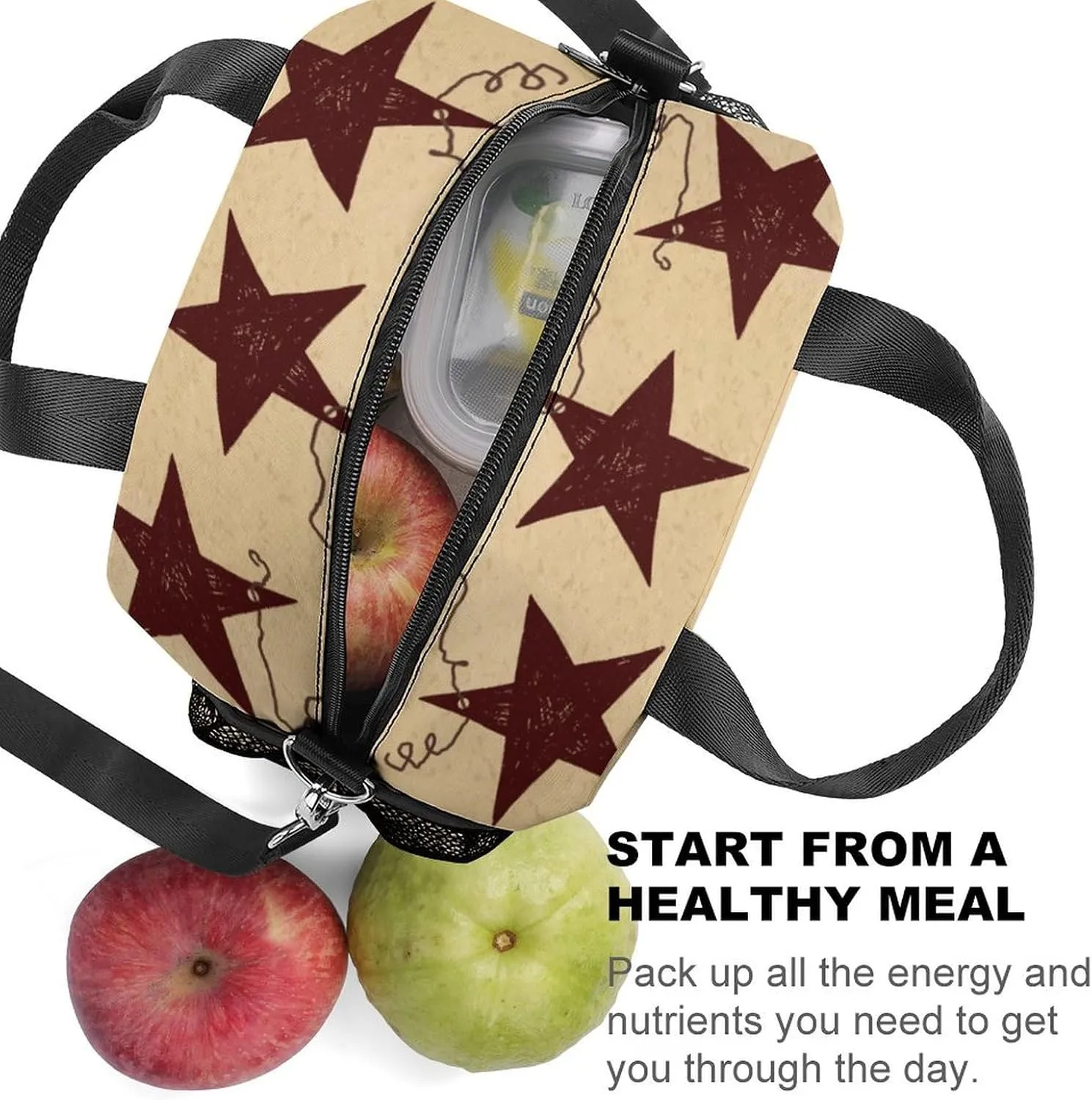 Brown Retro Star Primitive Countryside Adjustable Shoulder Strap Insulated And Leak Proof Premium Lunch Bag Unisex