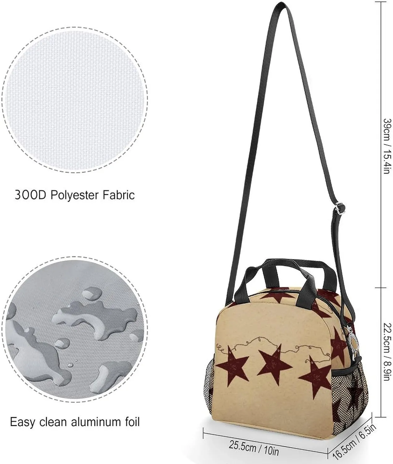 Brown Retro Star Primitive Countryside Adjustable Shoulder Strap Insulated And Leak Proof Premium Lunch Bag Unisex