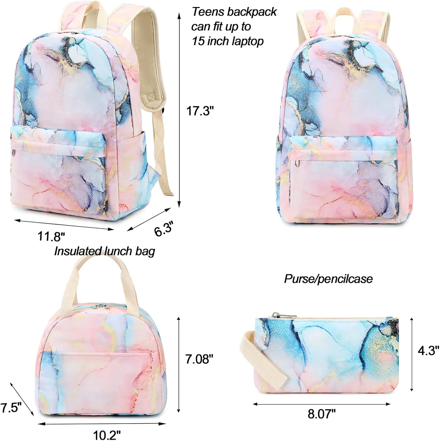 BTOOP Girls School Backpack Galaxy Schoolbag Laptop Bookbag Insulated Lunch Tote Bag Purse Teens Boys Kids