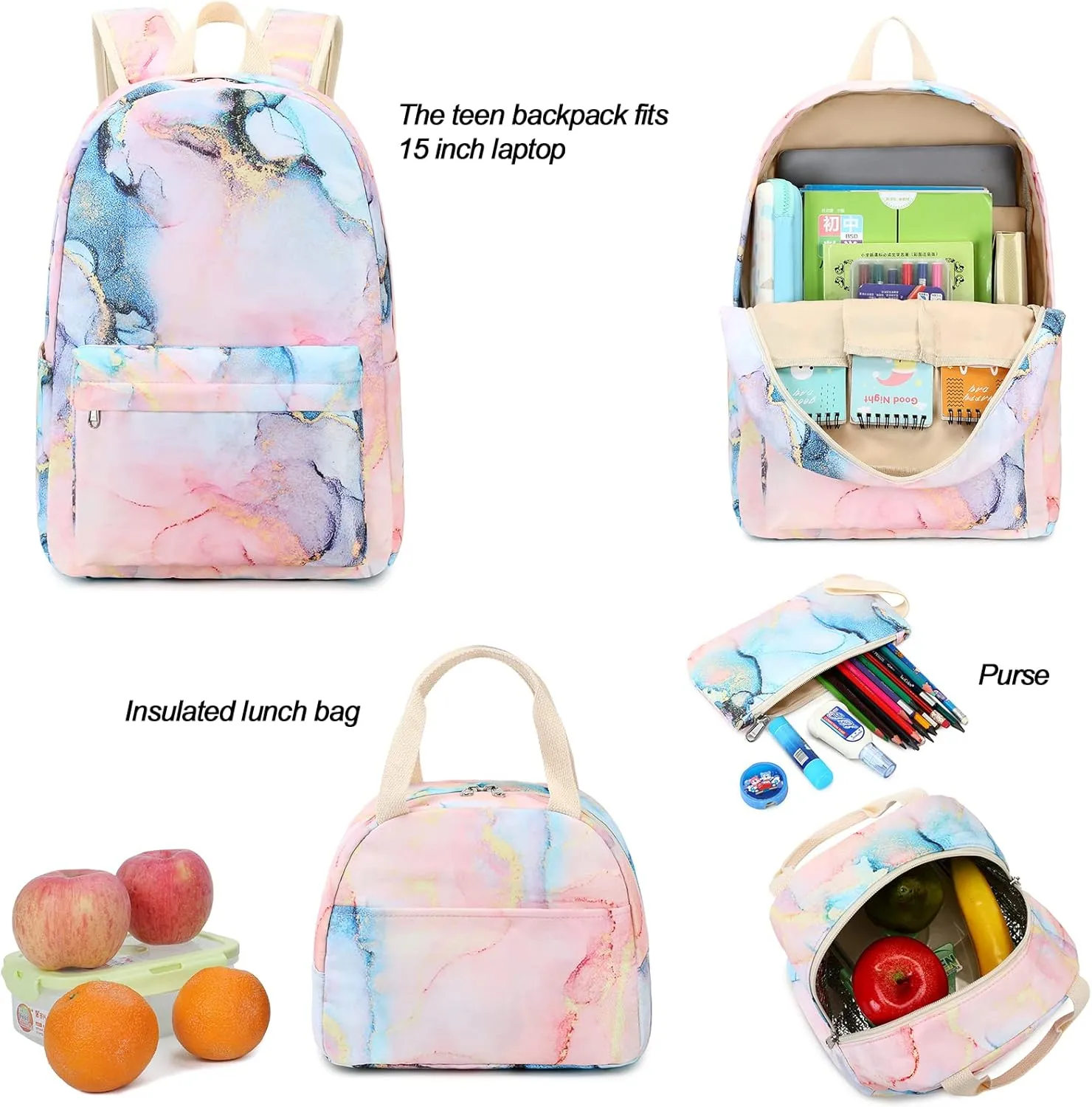 BTOOP Girls School Backpack Galaxy Schoolbag Laptop Bookbag Insulated Lunch Tote Bag Purse Teens Boys Kids