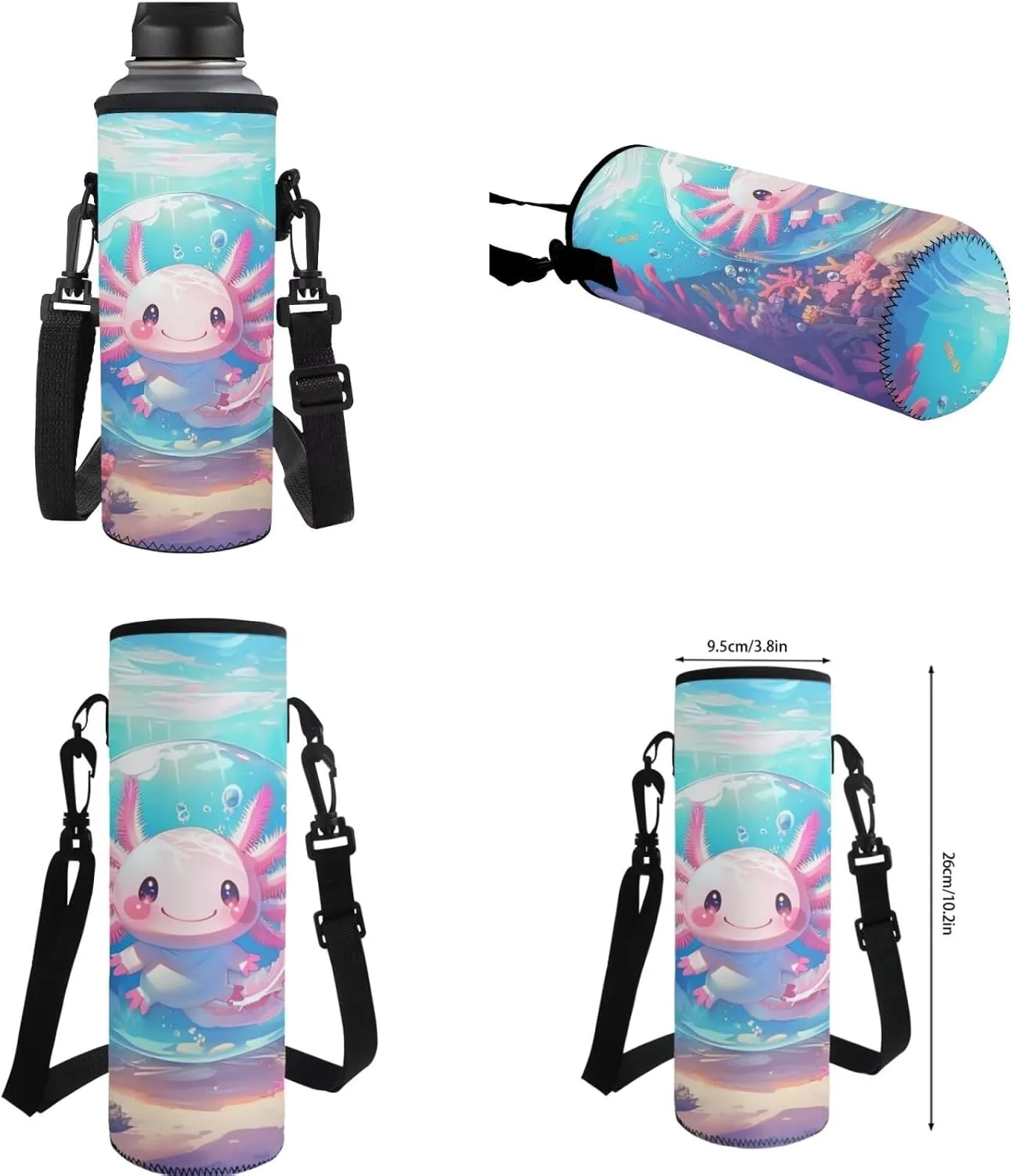 Bubble Axolotl Bookbag and Lunch Box Set for Kids Girls Salamander Backpack with Lunch Bag and Pencil Case 4 in 1 Elementary School Book Bags with Lunch Tote Bag Pencil Box