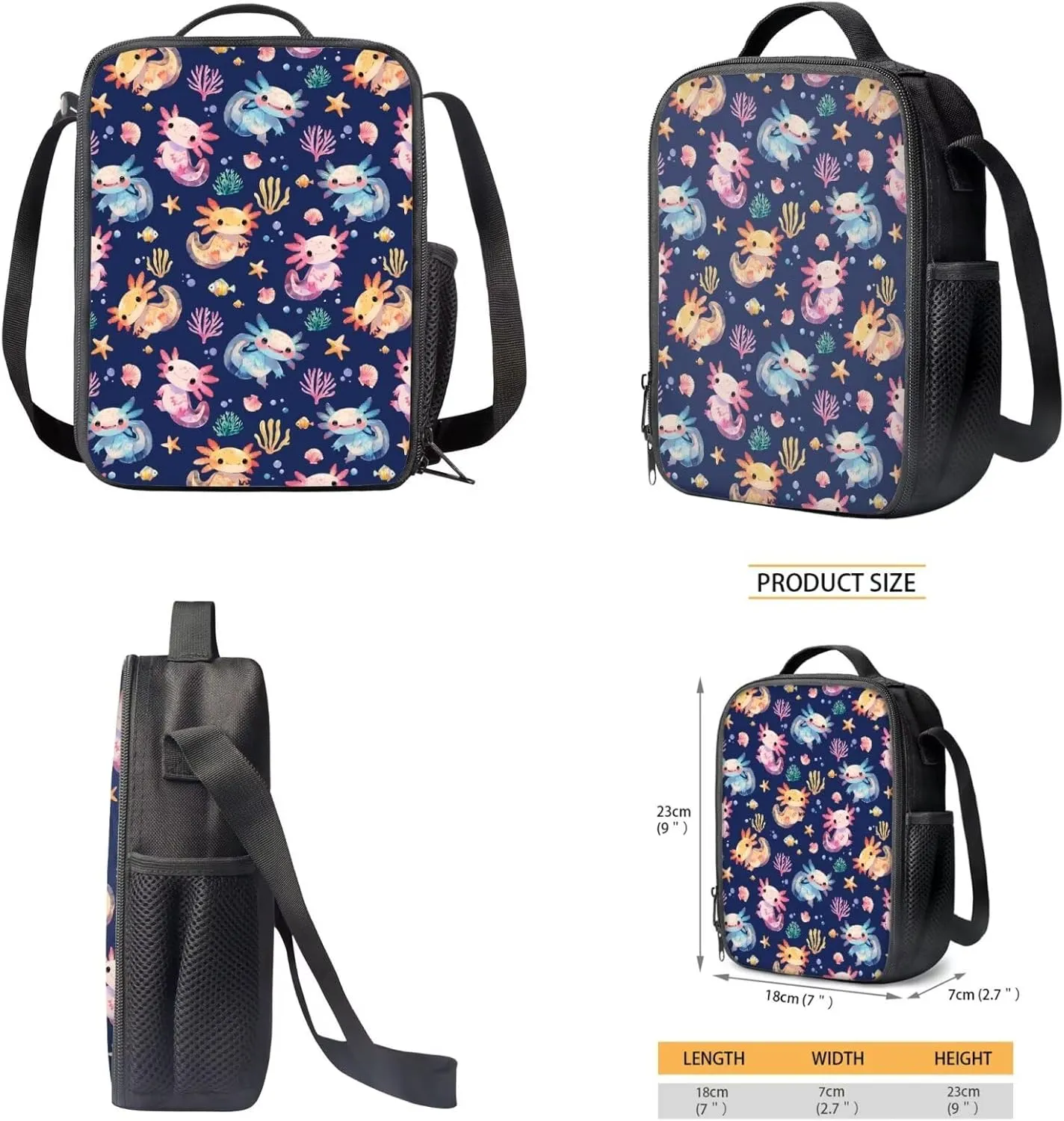 Bulopur Axolotl Backpack Student Bookbag for Girls Boys Elementary School 3 Piece Kids Casual Travel Backpack with Lunchbox Pencil Case