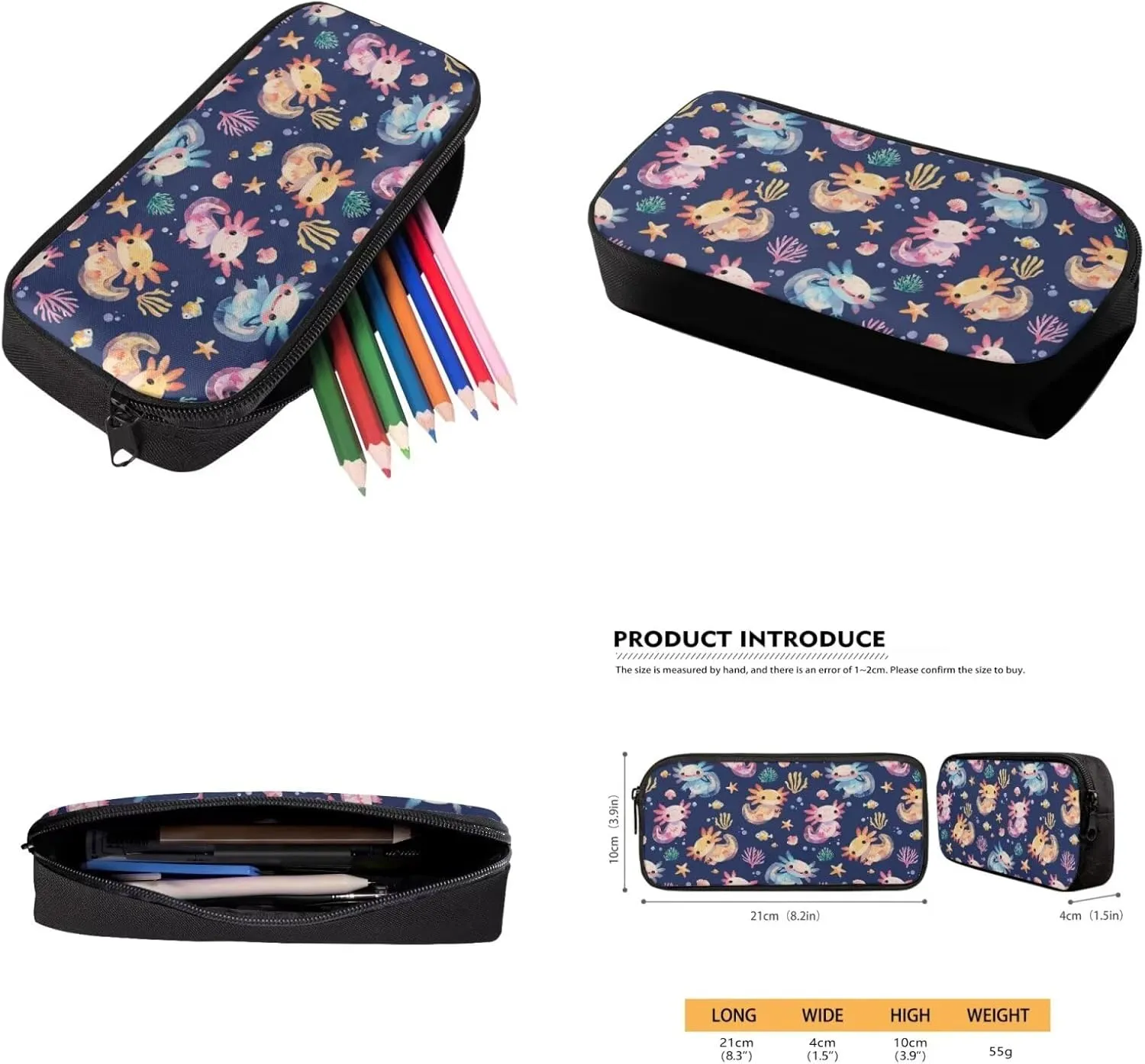 Bulopur Axolotl Backpack Student Bookbag for Girls Boys Elementary School 3 Piece Kids Casual Travel Backpack with Lunchbox Pencil Case