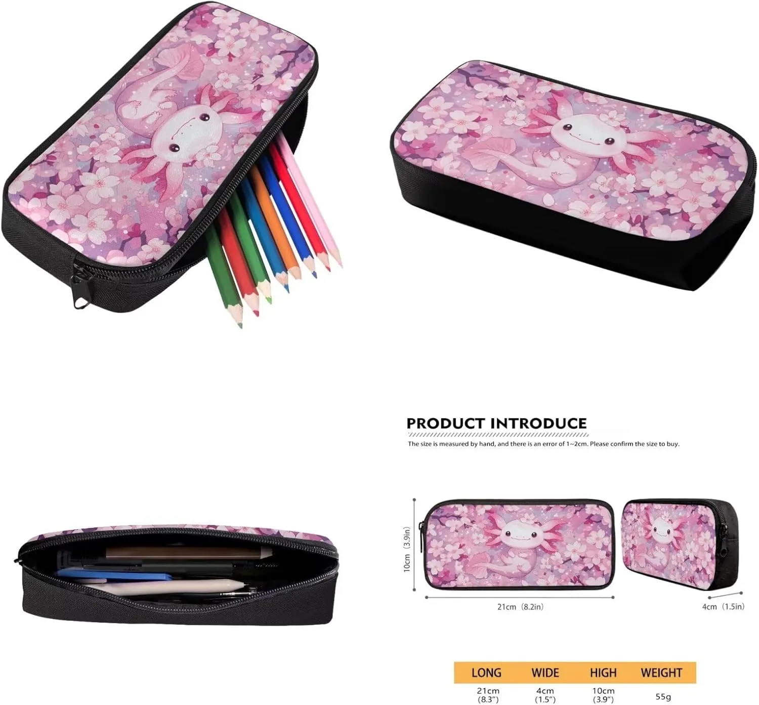 Bulopur Axolotl Backpack With Lunch Box And Pencil Case for Girls Cherry Blossom Girls Bookbag Ages 6-8 Pink Schoolbag 17 Inch Kids Back to School Gifts