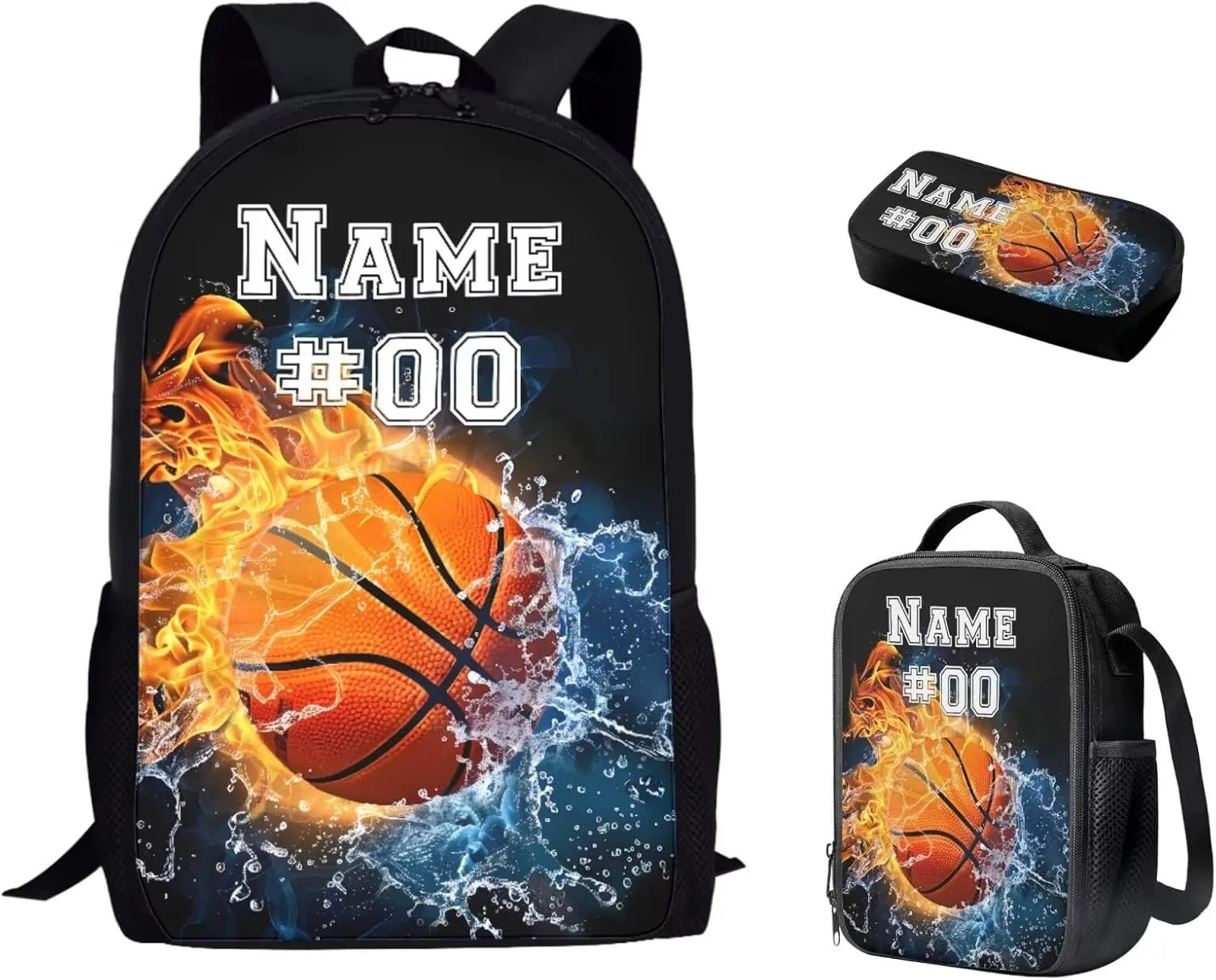 Bulopur Custom Kids Backpack with Lunch Box Penci Bag Set with Name and Number Personalized Basketball Bookbag For Boys Age 12-14 Back to School Supplies