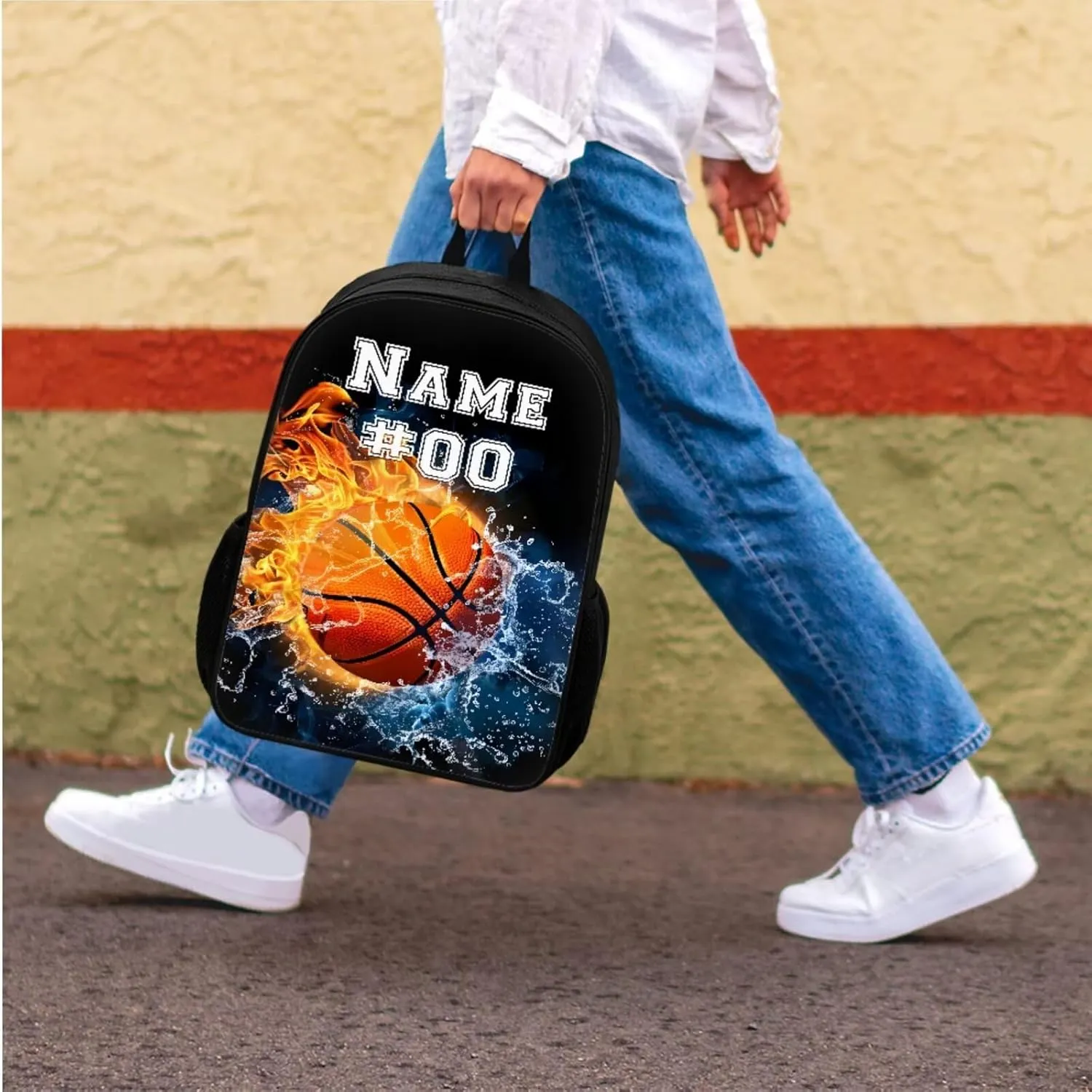 Bulopur Custom Kids Backpack with Lunch Box Penci Bag Set with Name and Number Personalized Basketball Bookbag For Boys Age 12-14 Back to School Supplies