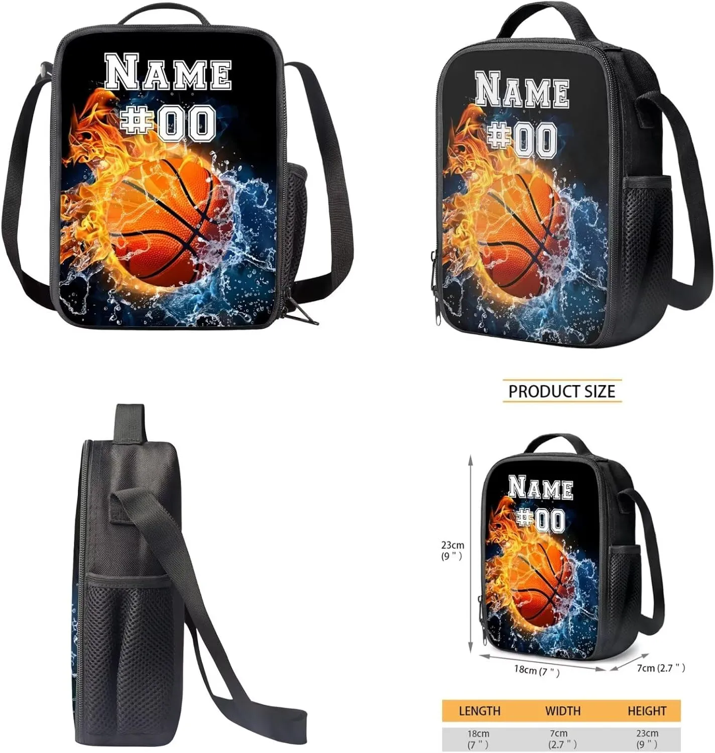 Bulopur Custom Kids Backpack with Lunch Box Penci Bag Set with Name and Number Personalized Basketball Bookbag For Boys Age 12-14 Back to School Supplies