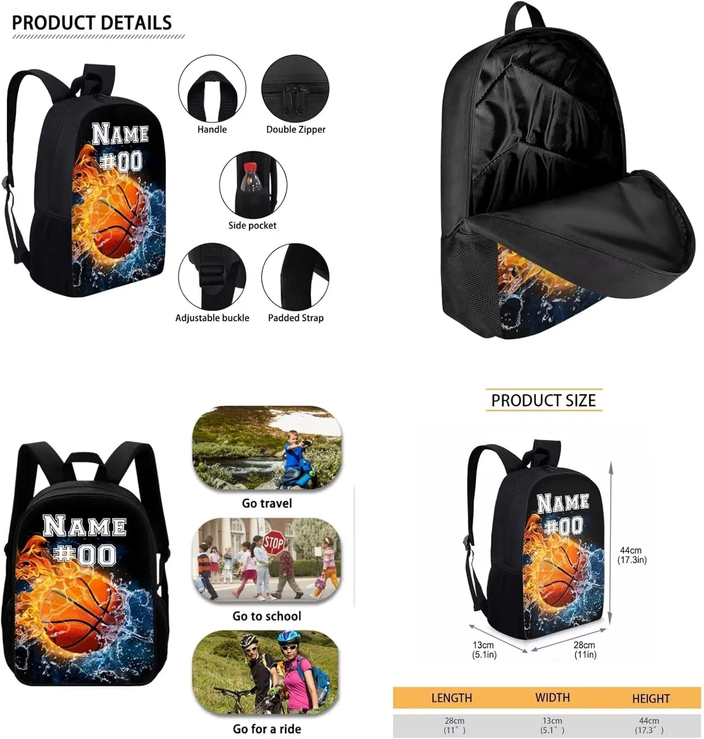 Bulopur Custom Kids Backpack with Lunch Box Penci Bag Set with Name and Number Personalized Basketball Bookbag For Boys Age 12-14 Back to School Supplies