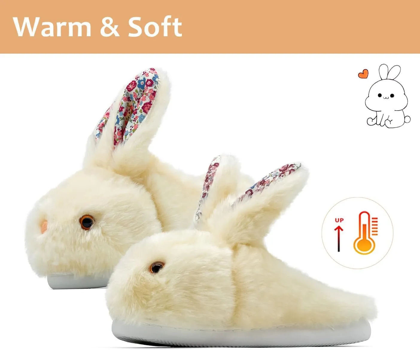 Bunny Slippers for Women Men Cute Plush Rabbit Fuzzy Slippers, Soft Fluffy Animal Winter Warm Indoor House Slippers Shoes