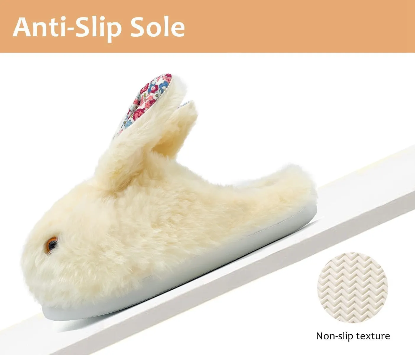 Bunny Slippers for Women Men Cute Plush Rabbit Fuzzy Slippers, Soft Fluffy Animal Winter Warm Indoor House Slippers Shoes