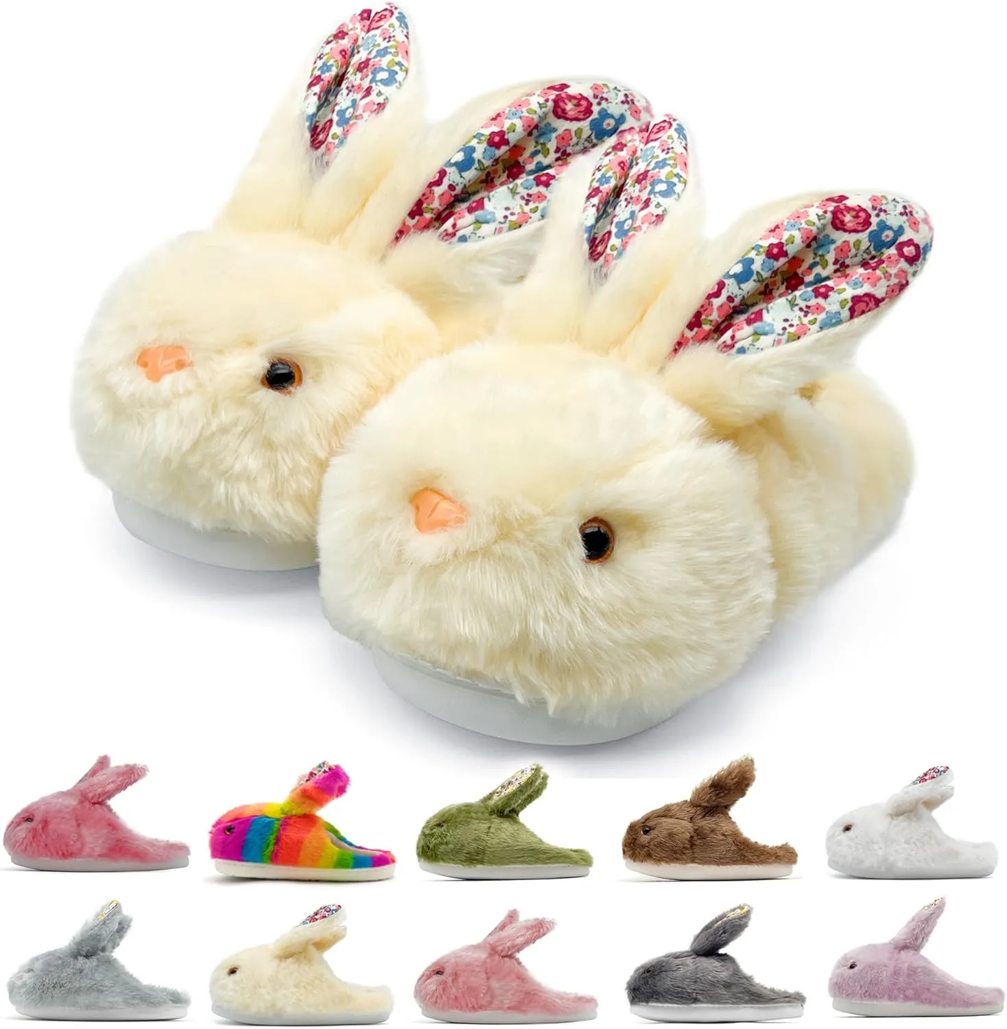Bunny Slippers for Women Men Cute Plush Rabbit Fuzzy Slippers, Soft Fluffy Animal Winter Warm Indoor House Slippers Shoes