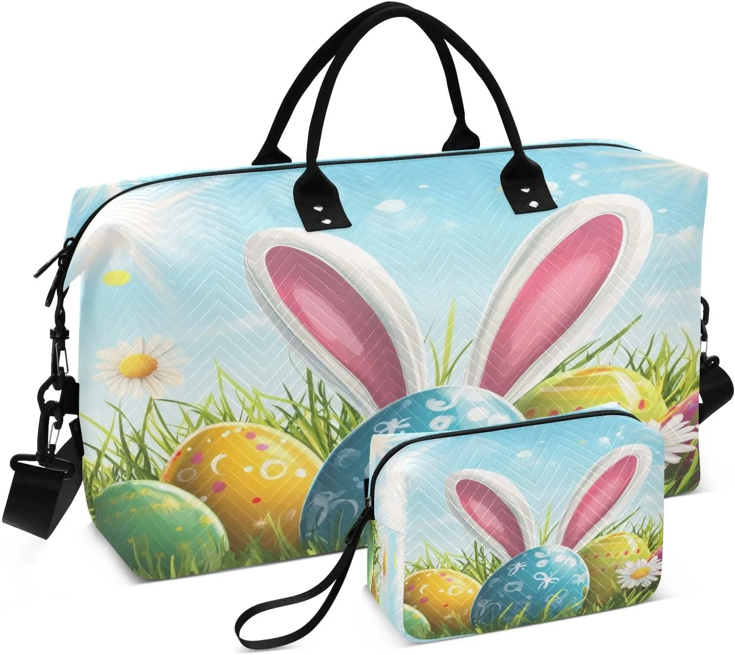 Burbuja Travel Duffel Bag for Women, Bunny Ear Eggs Weekender Overnight Bag Shoulder Carry On Tote Bag with Trolley Sleeve, Gym Bag with Toiletry Bag, Large Size