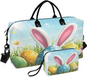 Burbuja Travel Duffel Bag for Women, Bunny Ear Eggs Weekender Overnight Bag Shoulder Carry On Tote Bag with Trolley Sleeve, Gym Bag with Toiletry Bag, Large Size