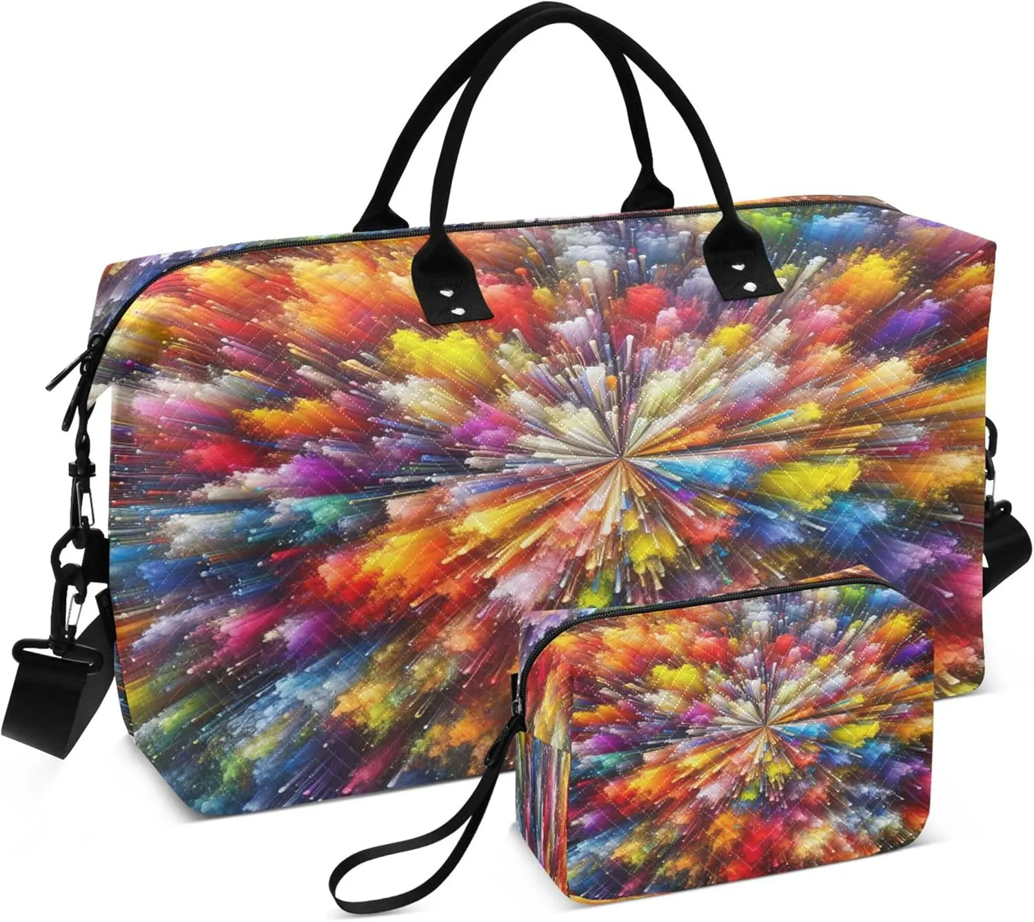 Burbuja Travel Duffel Bag for Women, Color Explosion Weekender Overnight Bag Shoulder Carry On Tote Bag with Trolley Sleeve, Gym Bag with Toiletry Bag