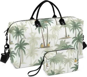 Burbuja Travel Duffel Bag for Women, Green Coconut Trees Weekender Overnight Bag Shoulder Carry On Tote with Trolley Sleeve, Gym & Toiletry, Large Size