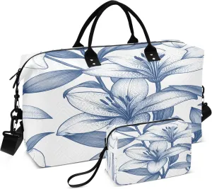 Burbuja Travel Duffel Bag for Women, Lily Flowers Weekender Overnight Bag Shoulder Carry On Tote Bag with Trolley Sleeve, Gym Bag with Toiletry Bag