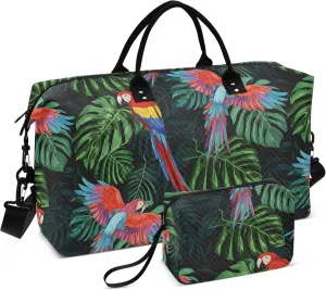 Burbuja Travel Duffel Bag for Women, Tropical Parrots Weekender Overnight Bag Shoulder Carry On Tote with Trolley Sleeve, Gym & Toiletry, Large Size