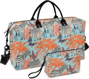 Burbuja Travel Duffel Bag for Women, Zebras Weekender Overnight Bag Shoulder Carry On Tote with Trolley Sleeve, Gym & Toiletry, Large Size
