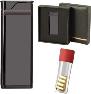Butane Lighter Gas Refillable Open Flame Lighter， Wheel Flint Lighter with Gift Box for Candle BBQ Camping 【Butane Not Included】(Color:Black)