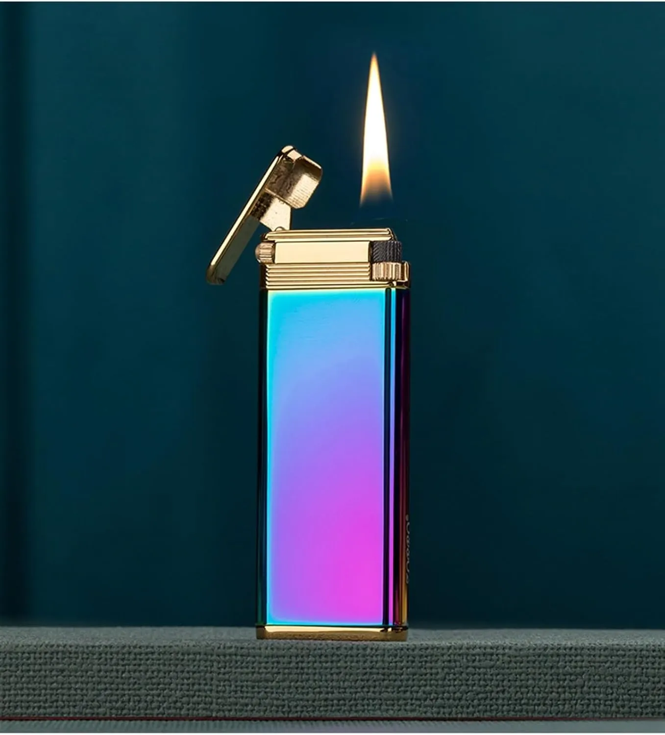 Butane Lighter Gas Refillable Open Flame Lighter， Wheel Flint Lighter with Gift Box for Candle BBQ Camping 【Butane Not Included】(Color:Black)