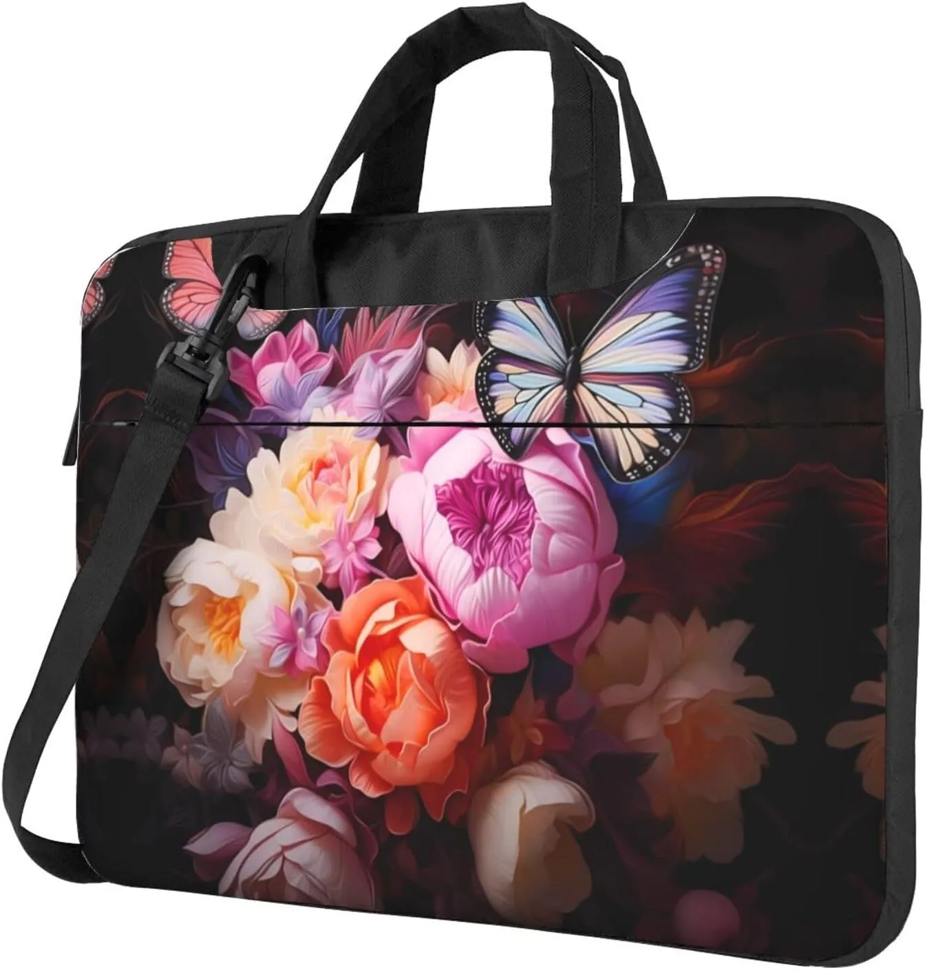 Butterflies and Fresh Bush Laptop Bag, Multifunctional Shoulder Messenger Bag, 14.96 Inch Long Computer Case, Briefcase Handbag Shoulder Bag