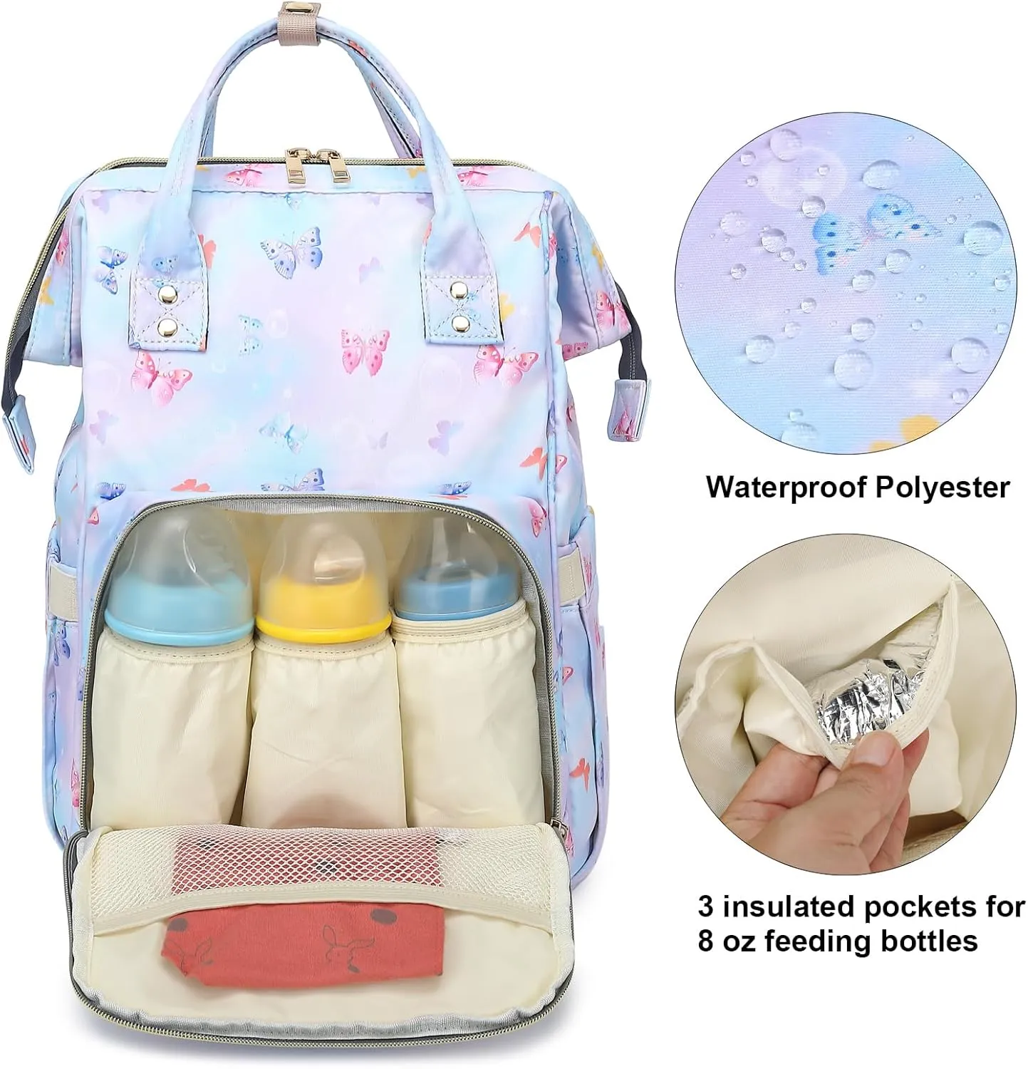 Butterfly Baby Diaper Bag Backpack for Girls Boys, Waterproof Large Maternity Nappy Bags for Mom