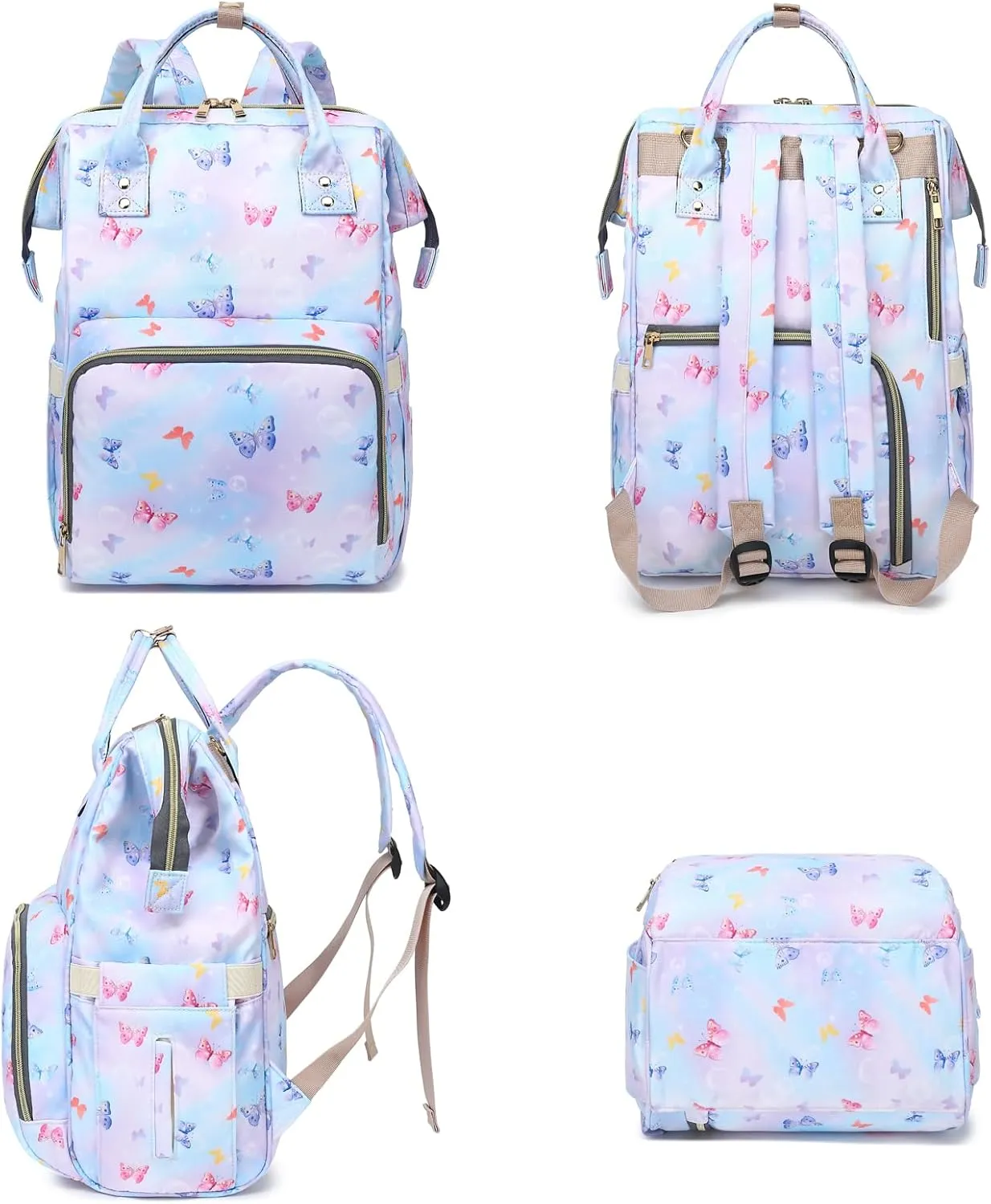 Butterfly Baby Diaper Bag Backpack for Girls Boys, Waterproof Large Maternity Nappy Bags for Mom