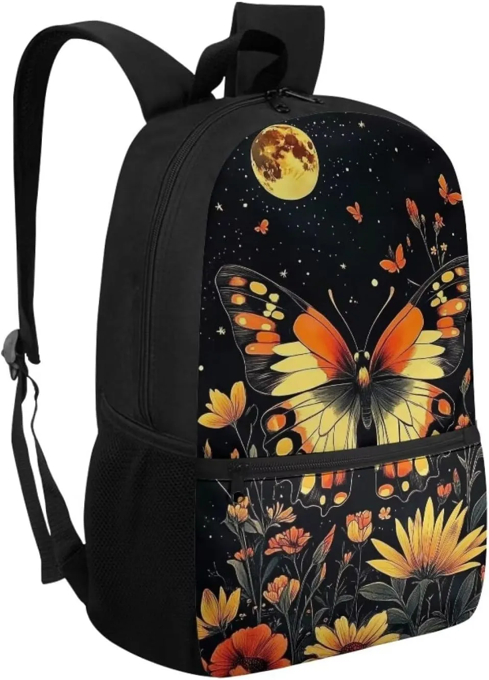 Butterfly Moon Print Kids Backpack for Girls Elementary Primary Middle School Bag for Aged 8-10 for Teens Childs Bookbag Back to School Bag