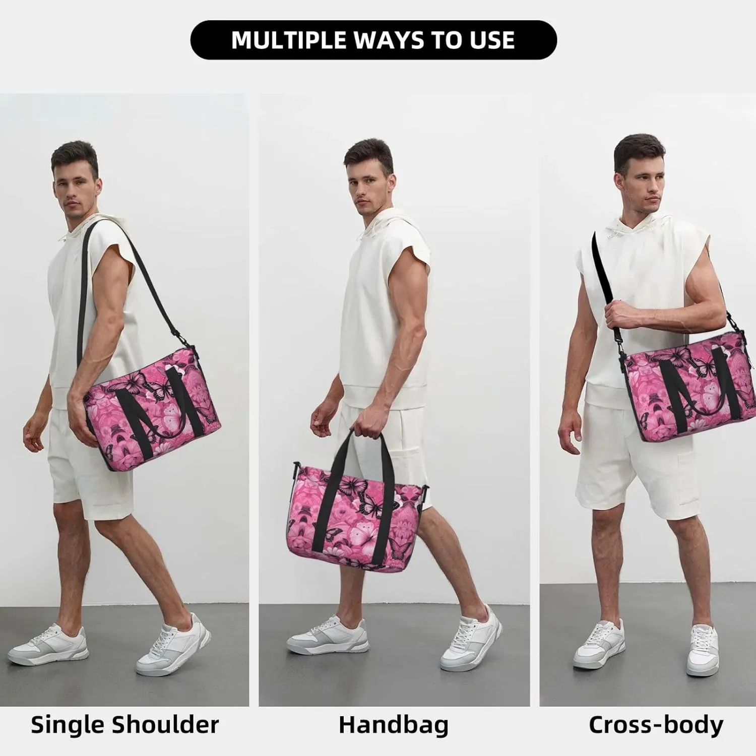 Butterfly Seamless Tile Travel Duffel Bag Carry On Tote Bags For Men,Weekender Overnight Bag,Sports Tote Gym Bag