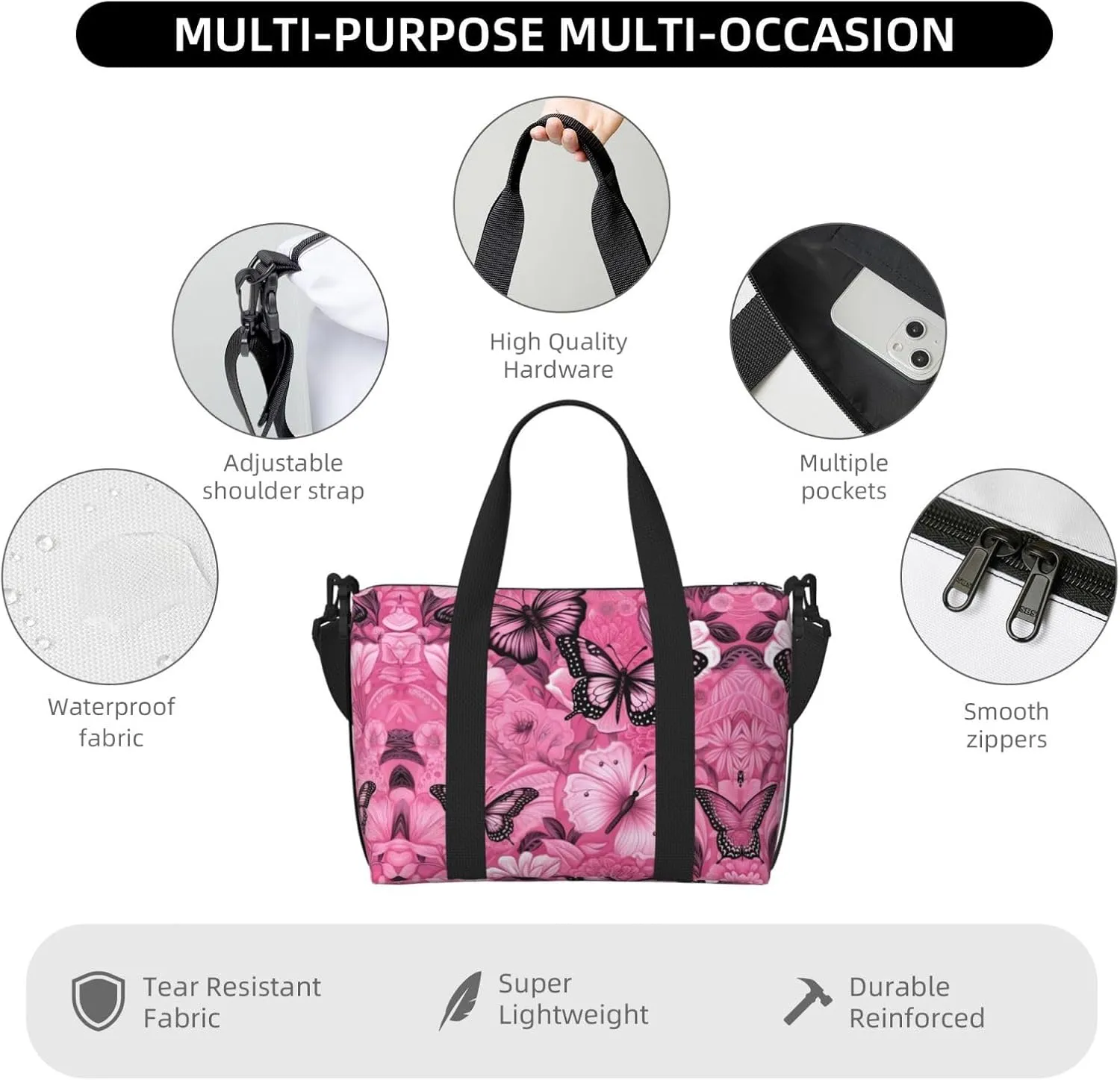 Butterfly Seamless Tile Travel Duffel Bag Carry On Tote Bags For Men,Weekender Overnight Bag,Sports Tote Gym Bag