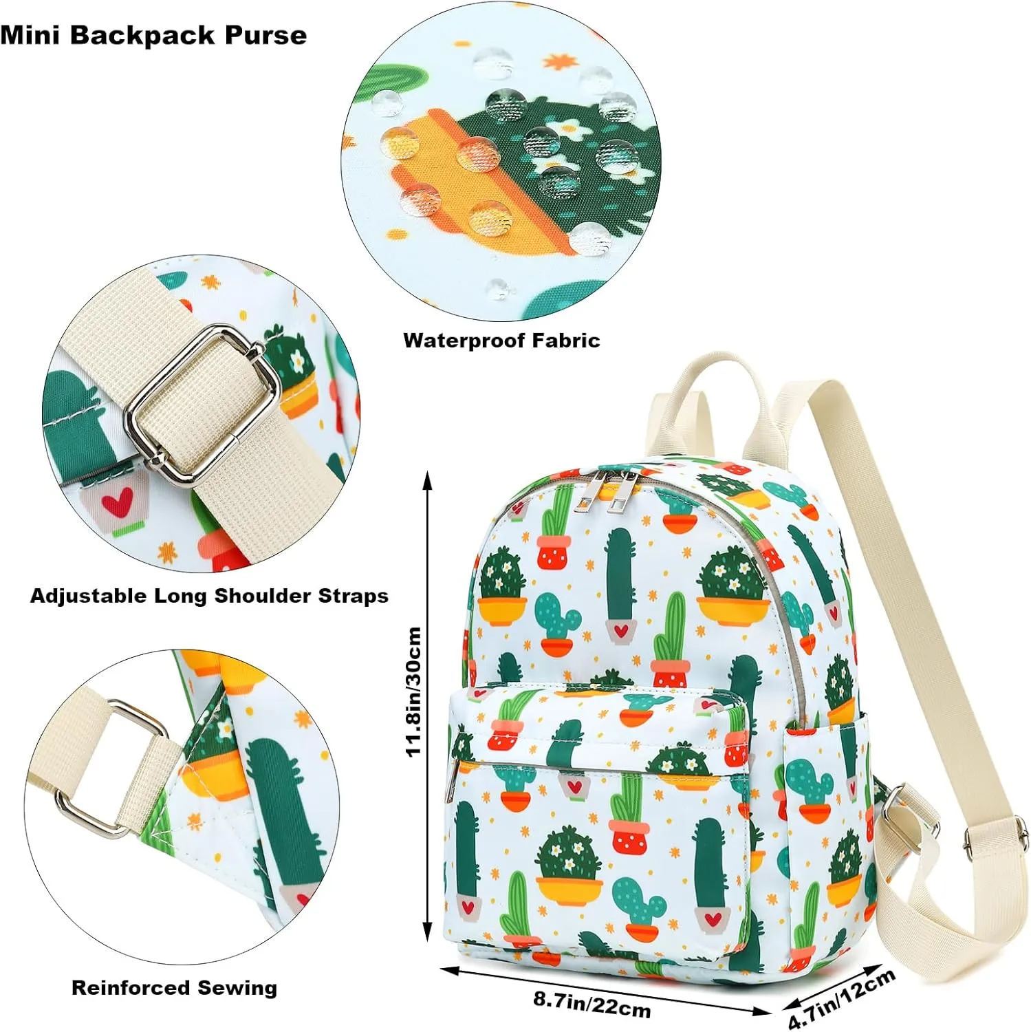 Cactus Mini Backpack for Women Girls, Small Backpack Purse for Teens Kids School Travel